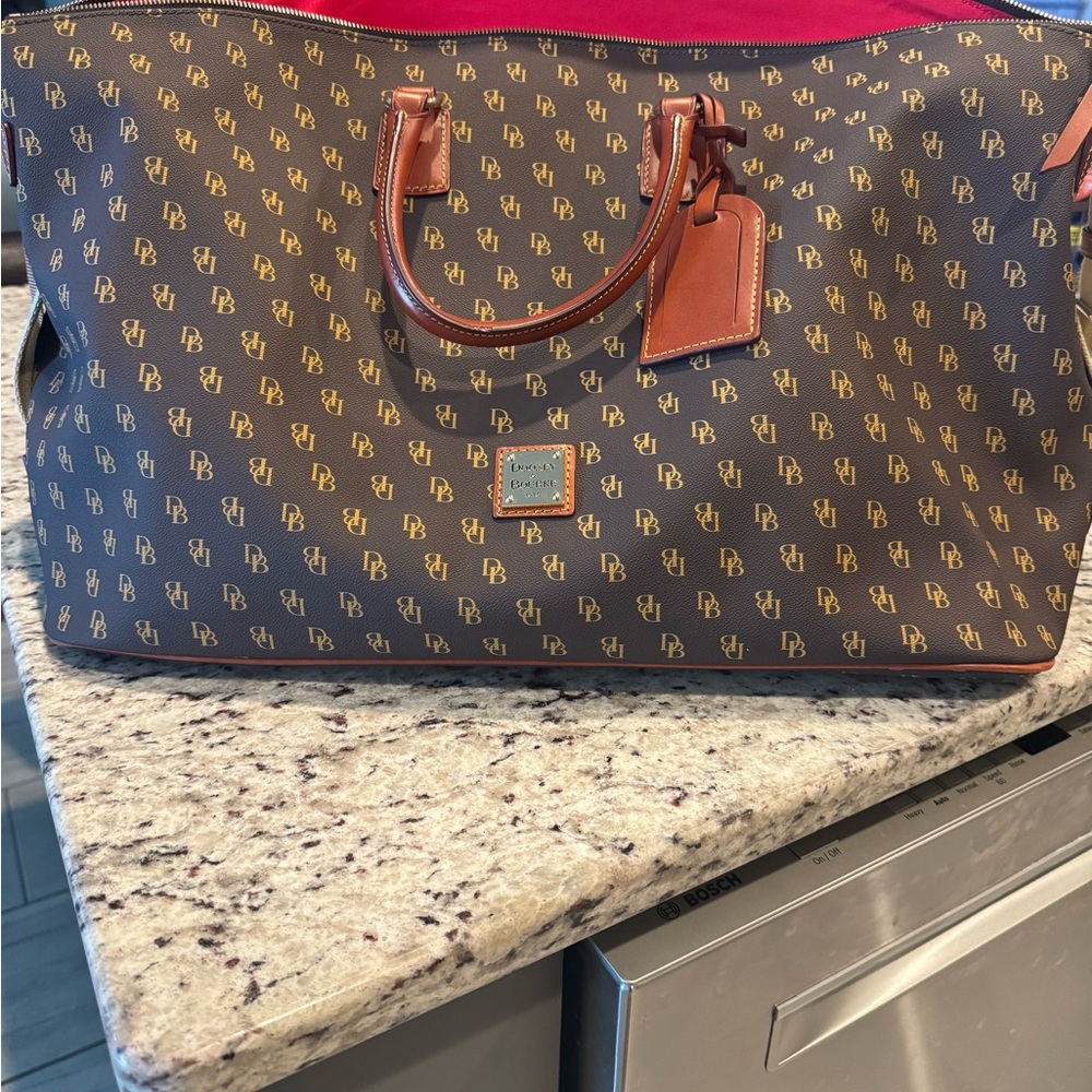 Dooney & Bourke Brown and Gold Monogram Travel Bag - Picture 2 of 4